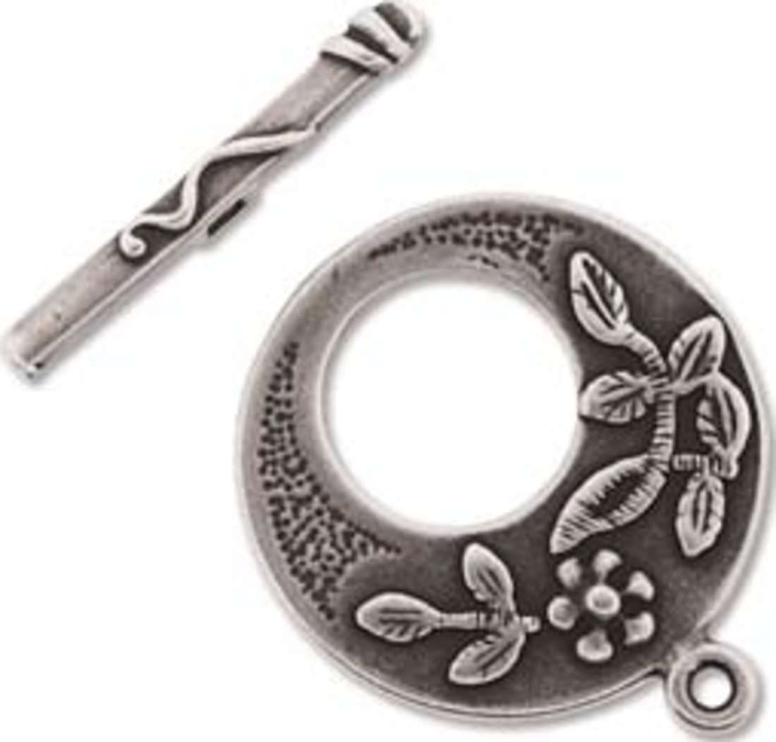 Toggle 22: Large round with vine and flower - antique silver image 0